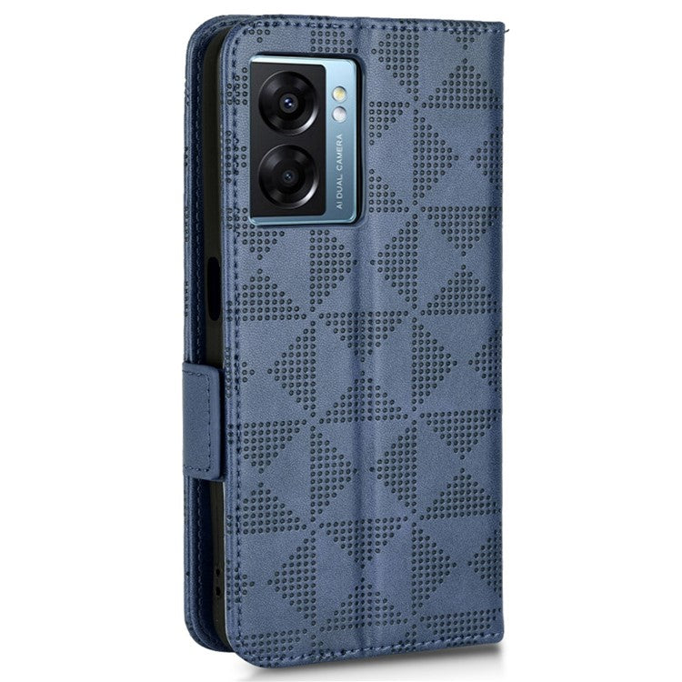 For Oppo A57 (2022) 5G / A77 5G / OnePlus Nord N300 5G / Realme Narzo 50 5G / V23 5G Anti-scratch Phone Case Triangle Pattern Imprinted Magnetic PU Leather Flip Wallet Cover Stand - Blue