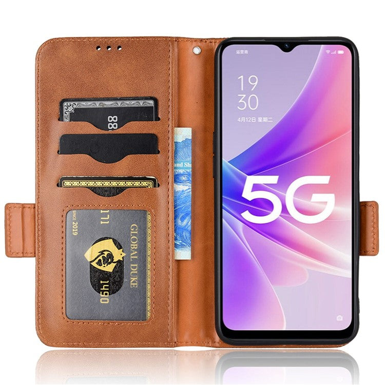 For Oppo A57 (2022) 5G / A77 5G / OnePlus Nord N300 5G / Realme Narzo 50 5G / V23 5G Anti-scratch Phone Case Triangle Pattern Imprinted Magnetic PU Leather Flip Wallet Cover Stand - Brown