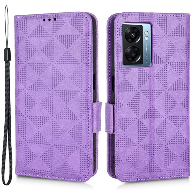 For Oppo A57 (2022) 5G / A77 5G / OnePlus Nord N300 5G / Realme Narzo 50 5G / V23 5G Anti-scratch Phone Case Triangle Pattern Imprinted Magnetic PU Leather Flip Wallet Cover Stand - Purple