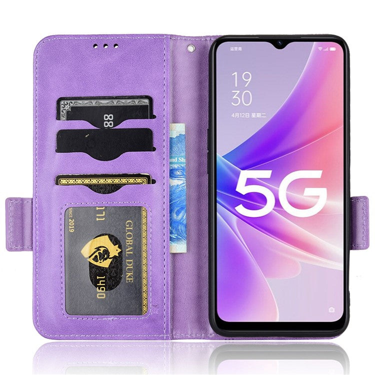 For Oppo A57 (2022) 5G / A77 5G / OnePlus Nord N300 5G / Realme Narzo 50 5G / V23 5G Anti-scratch Phone Case Triangle Pattern Imprinted Magnetic PU Leather Flip Wallet Cover Stand - Purple