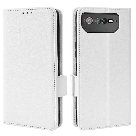 For Asus ROG Phone 6 5G / Phone 6 Pro 5G PU Leather Dual Magnetic Clasp Flip Cover Stand Feature Litchi Texture Wallet Purse Case - White