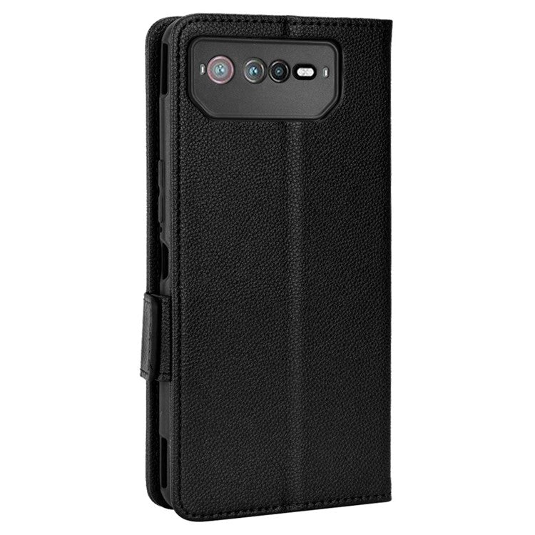 For Asus ROG Phone 6 5G / Phone 6 Pro 5G PU Leather Dual Magnetic Clasp Flip Cover Stand Feature Litchi Texture Wallet Purse Case - Black