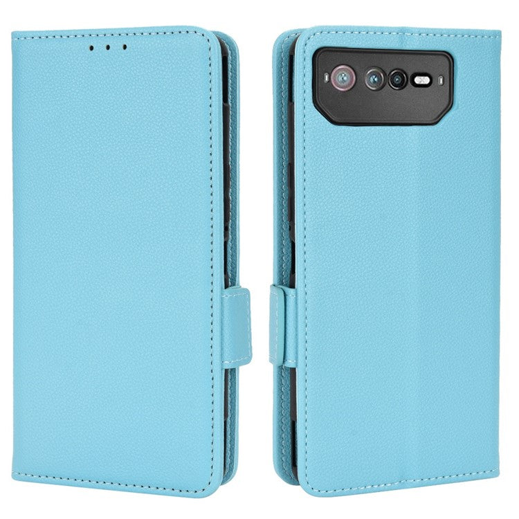 For Asus ROG Phone 6 5G / Phone 6 Pro 5G PU Leather Dual Magnetic Clasp Flip Cover Stand Feature Litchi Texture Wallet Purse Case - Baby Blue
