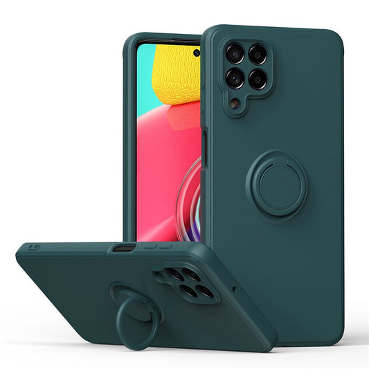 For Samsung Galaxy M53 5G Finger Ring Kickstand Design Anti-scratch Cover Liquid Silicone Cell Phone Protective Case - Army Green