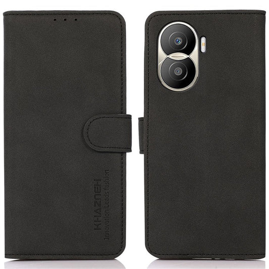 KHAZNEH For Honor X40i 5G Textured PU Leather Phone Drop-proof Case Magnetic Clasp Stand Wallet Cover - Black