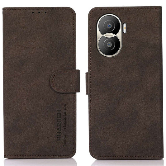 KHAZNEH For Honor X40i 5G Textured PU Leather Phone Drop-proof Case Magnetic Clasp Stand Wallet Cover - Brown