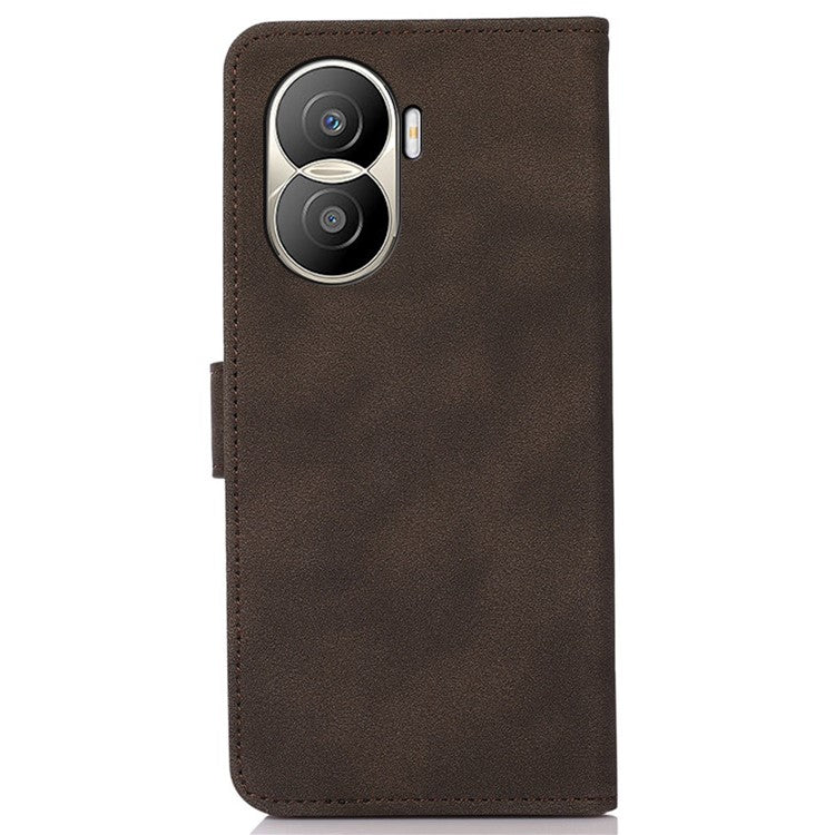 KHAZNEH For Honor X40i 5G Textured PU Leather Phone Drop-proof Case Magnetic Clasp Stand Wallet Cover - Brown