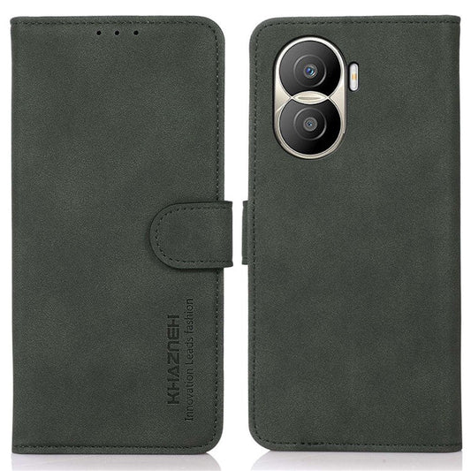 KHAZNEH For Honor X40i 5G Textured PU Leather Phone Drop-proof Case Magnetic Clasp Stand Wallet Cover - Green
