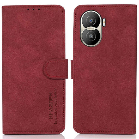 KHAZNEH For Honor X40i 5G Textured PU Leather Phone Drop-proof Case Magnetic Clasp Stand Wallet Cover - Red
