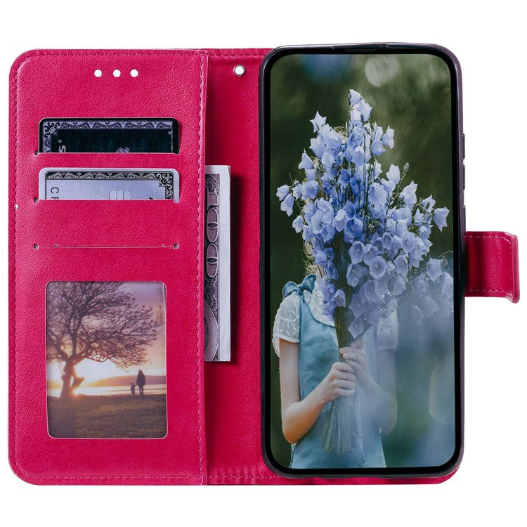 Mandala Flower Pattern Imprinted Phone Case for Realme C30 4G, PU Leather Hand Strap Design Magnetic Anti-fall Cover Stand Wallet - Rose