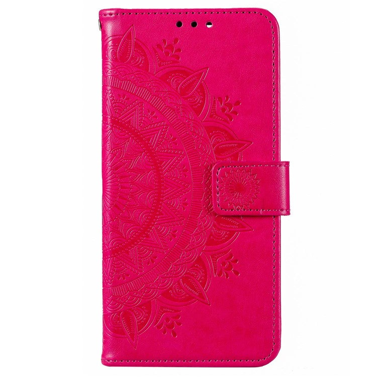 Mandala Flower Pattern Imprinted Phone Case for Realme C30 4G, PU Leather Hand Strap Design Magnetic Anti-fall Cover Stand Wallet - Rose