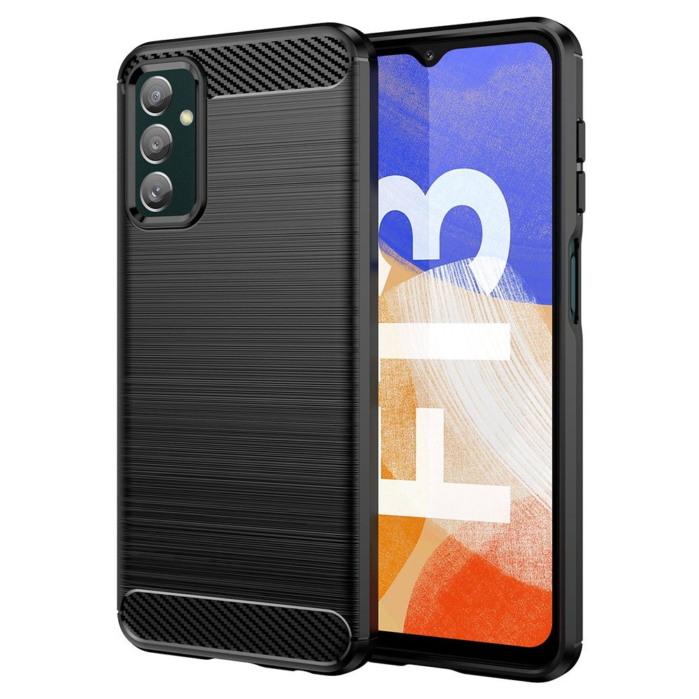 For Samsung Galaxy M13 4G / M13 (India) 4G / F13 4G / M23 5G / F23 5G Carbon Fiber Texture Soft TPU Case Drop-proof Brushed Phone Cover - Black