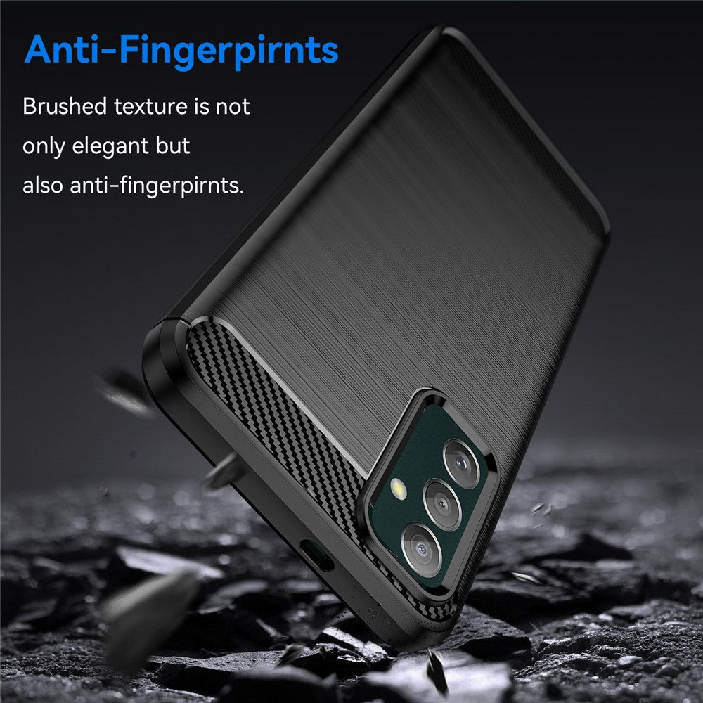 For Samsung Galaxy M13 4G / M13 (India) 4G / F13 4G / M23 5G / F23 5G Carbon Fiber Texture Soft TPU Case Drop-proof Brushed Phone Cover - Black