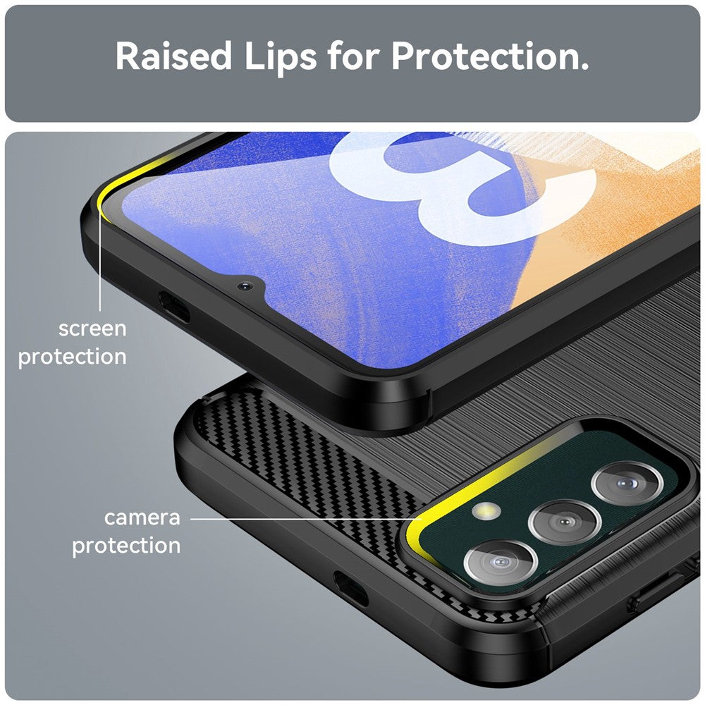For Samsung Galaxy M13 4G / M13 (India) 4G / F13 4G / M23 5G / F23 5G Carbon Fiber Texture Soft TPU Case Drop-proof Brushed Phone Cover - Black