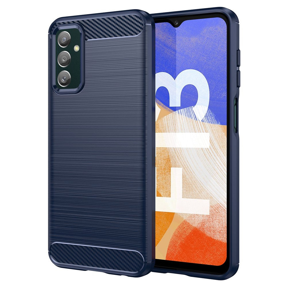 For Samsung Galaxy M13 4G / M13 (India) 4G / F13 4G / M23 5G / F23 5G Carbon Fiber Texture Soft TPU Case Drop-proof Brushed Phone Cover - Blue