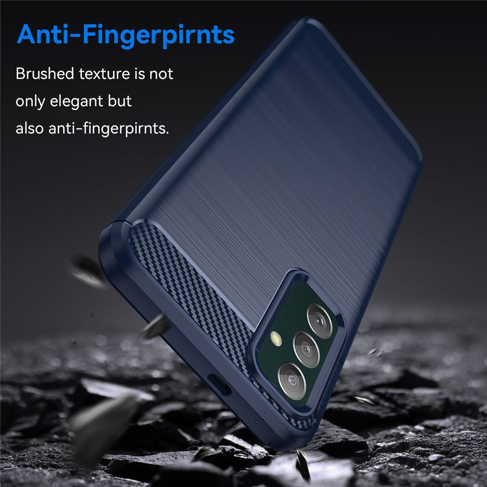 For Samsung Galaxy M13 4G / M13 (India) 4G / F13 4G / M23 5G / F23 5G Carbon Fiber Texture Soft TPU Case Drop-proof Brushed Phone Cover - Blue