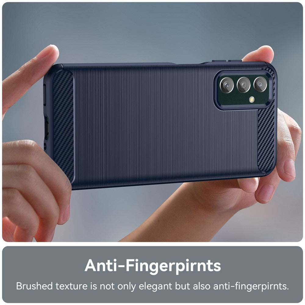 For Samsung Galaxy M13 4G / M13 (India) 4G / F13 4G / M23 5G / F23 5G Carbon Fiber Texture Soft TPU Case Drop-proof Brushed Phone Cover - Blue