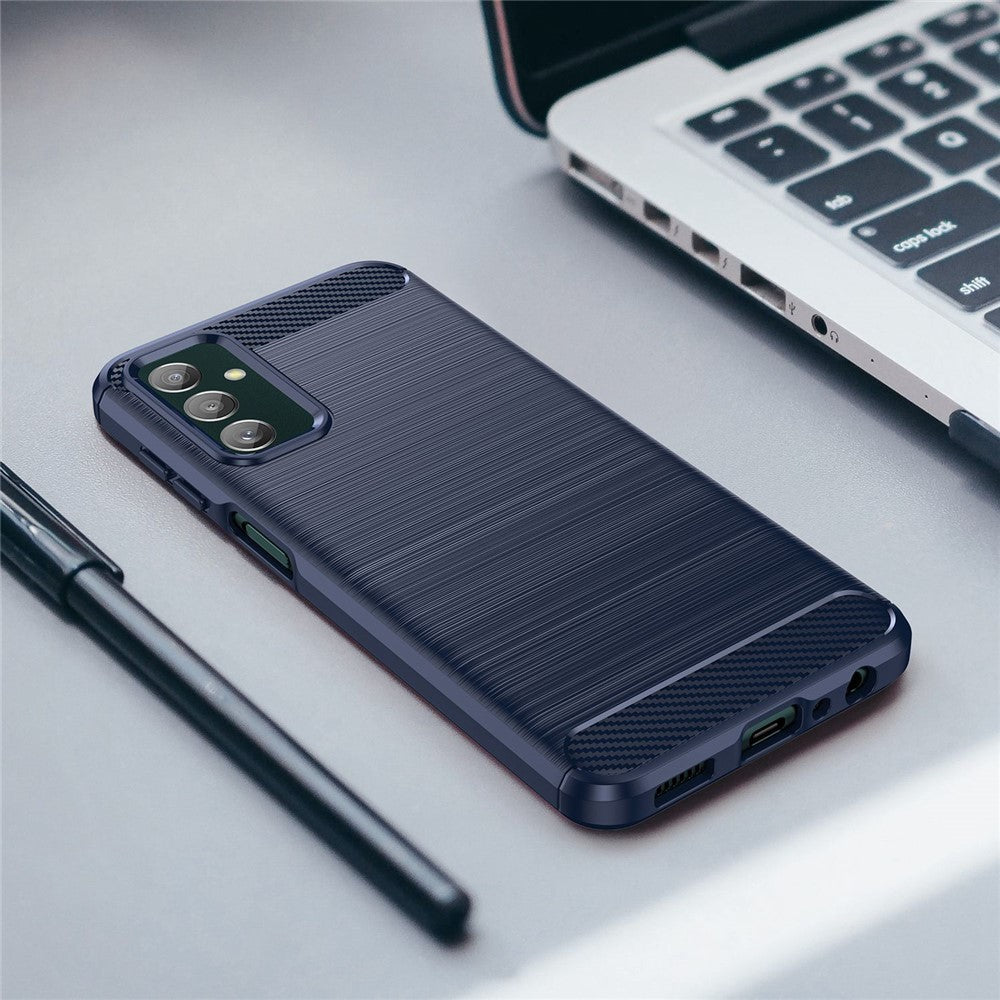 For Samsung Galaxy M13 4G / M13 (India) 4G / F13 4G / M23 5G / F23 5G Carbon Fiber Texture Soft TPU Case Drop-proof Brushed Phone Cover - Blue