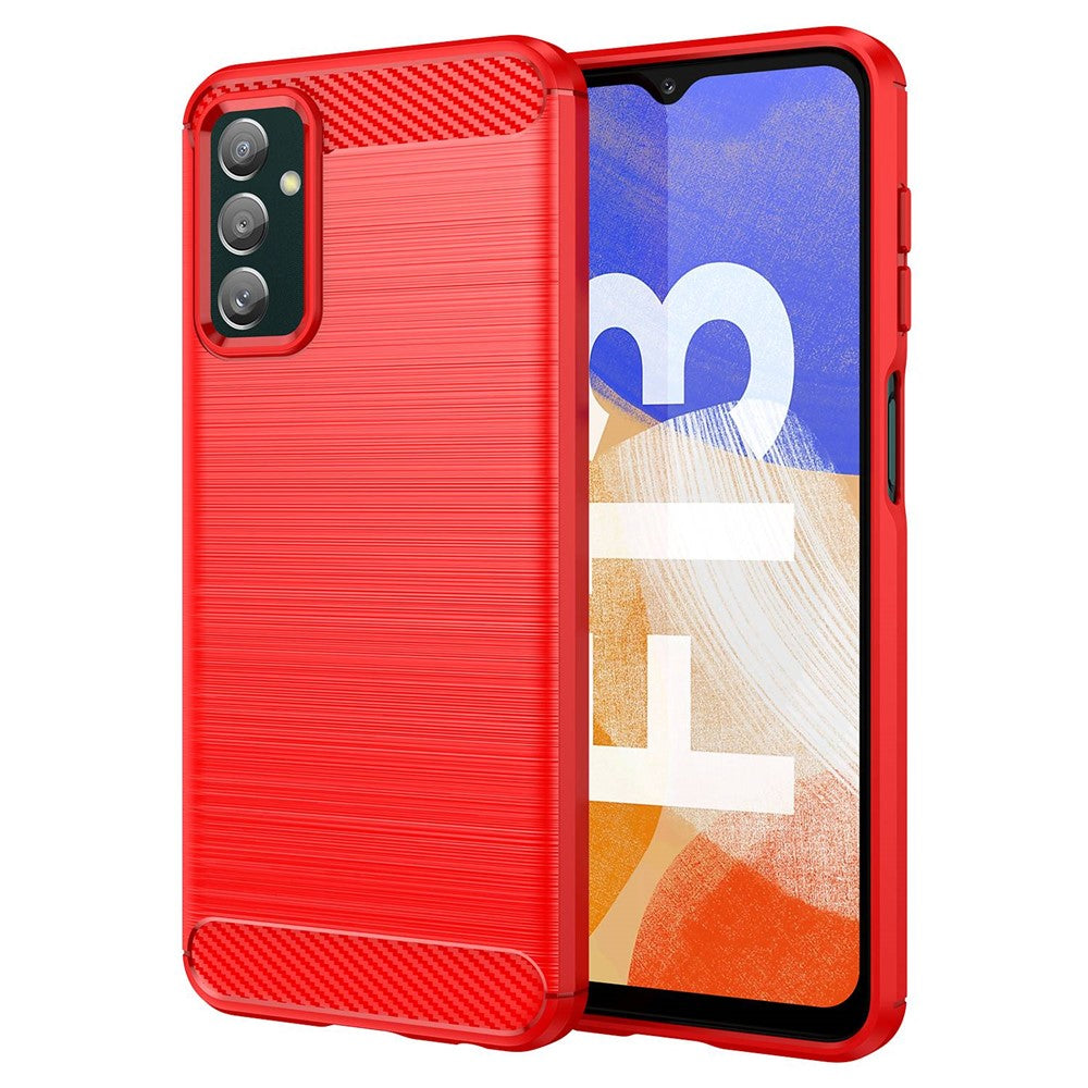 For Samsung Galaxy M13 4G / M13 (India) 4G / F13 4G / M23 5G / F23 5G Carbon Fiber Texture Soft TPU Case Drop-proof Brushed Phone Cover - Red