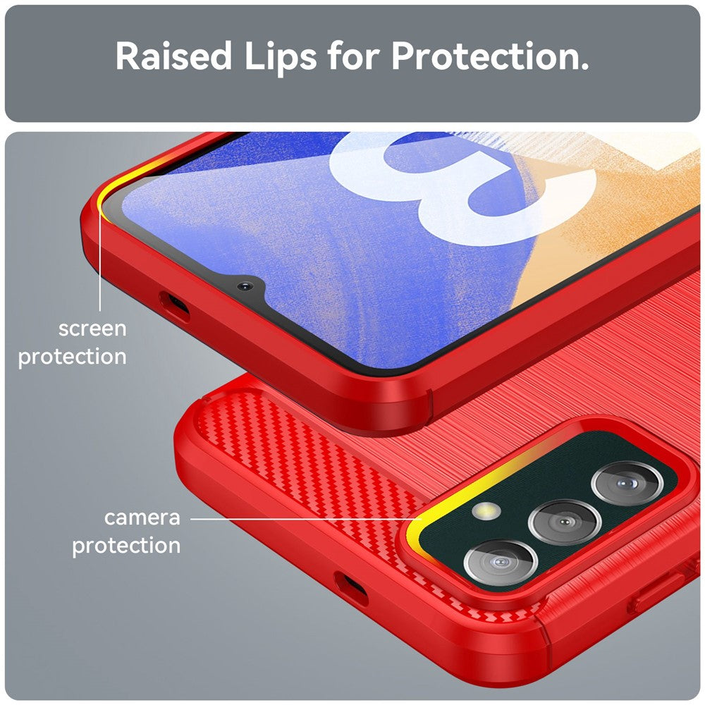 For Samsung Galaxy M13 4G / M13 (India) 4G / F13 4G / M23 5G / F23 5G Carbon Fiber Texture Soft TPU Case Drop-proof Brushed Phone Cover - Red