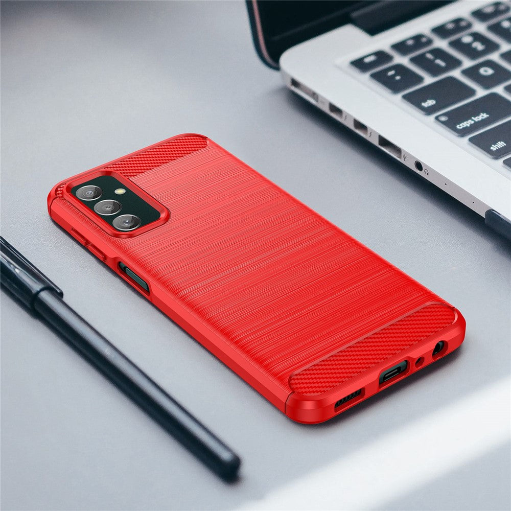 For Samsung Galaxy M13 4G / M13 (India) 4G / F13 4G / M23 5G / F23 5G Carbon Fiber Texture Soft TPU Case Drop-proof Brushed Phone Cover - Red