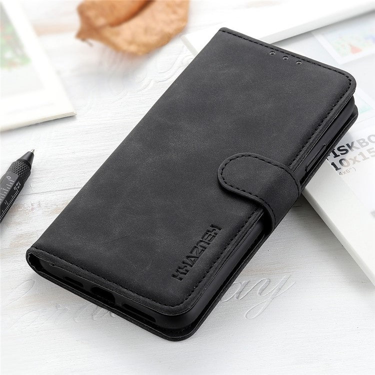KHAZNEH for Asus ROG Phone 6 5G Drop-proof Vintage PU Leather Cover Wallet Stand Protective Phone Case - Black