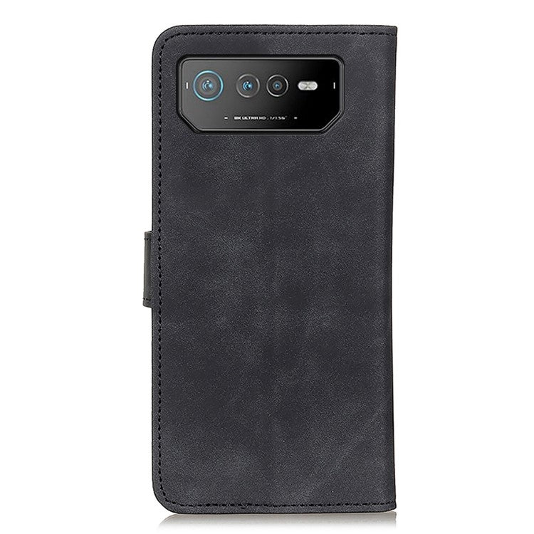 KHAZNEH for Asus ROG Phone 6 5G Drop-proof Vintage PU Leather Cover Wallet Stand Protective Phone Case - Black
