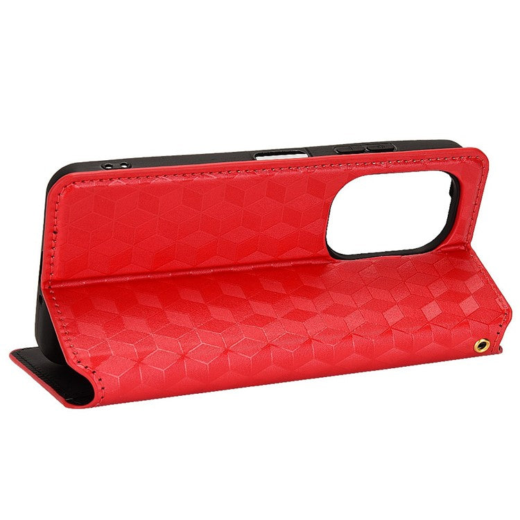 For Asus Zenfone 10 5G / 9 5G PU Leather Rhombus Pattern Imprinted Stand Case Auto Closing Magnetic Phone Wallet Cover - Red