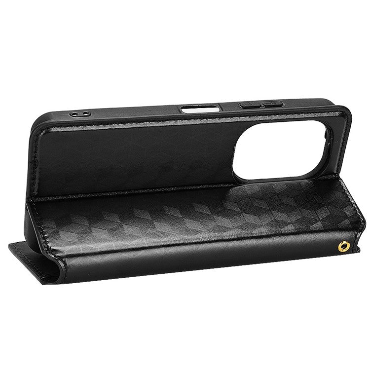 For Asus Zenfone 10 5G / 9 5G PU Leather Rhombus Pattern Imprinted Stand Case Auto Closing Magnetic Phone Wallet Cover - Black