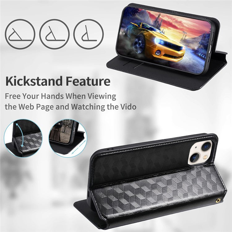 For Asus Zenfone 10 5G / 9 5G PU Leather Rhombus Pattern Imprinted Stand Case Auto Closing Magnetic Phone Wallet Cover - Black