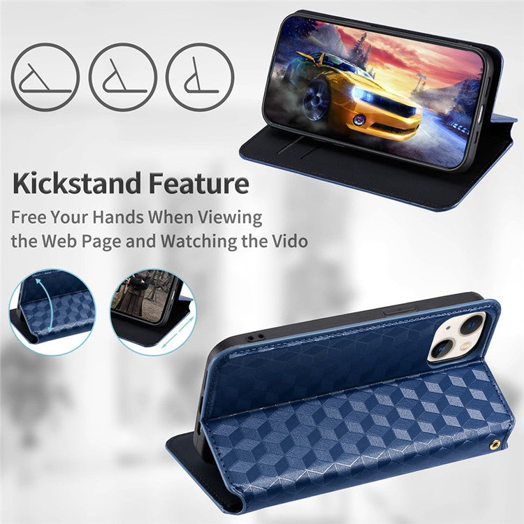 For Asus Zenfone 10 5G / 9 5G PU Leather Rhombus Pattern Imprinted Stand Case Auto Closing Magnetic Phone Wallet Cover - Blue