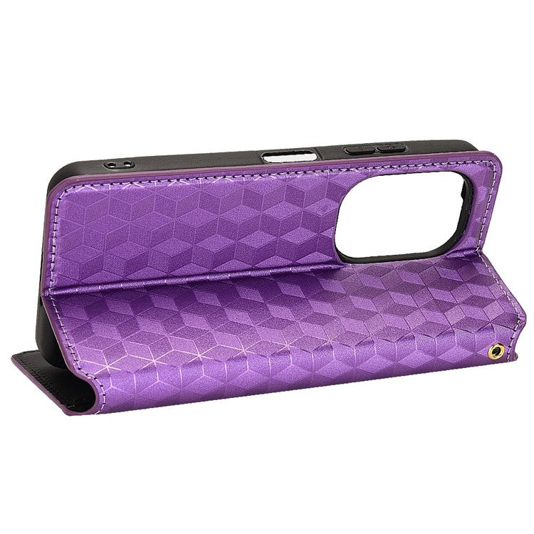 For Asus Zenfone 10 5G / 9 5G PU Leather Rhombus Pattern Imprinted Stand Case Auto Closing Magnetic Phone Wallet Cover - Purple