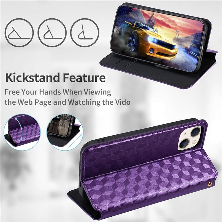 For Asus Zenfone 10 5G / 9 5G PU Leather Rhombus Pattern Imprinted Stand Case Auto Closing Magnetic Phone Wallet Cover - Purple