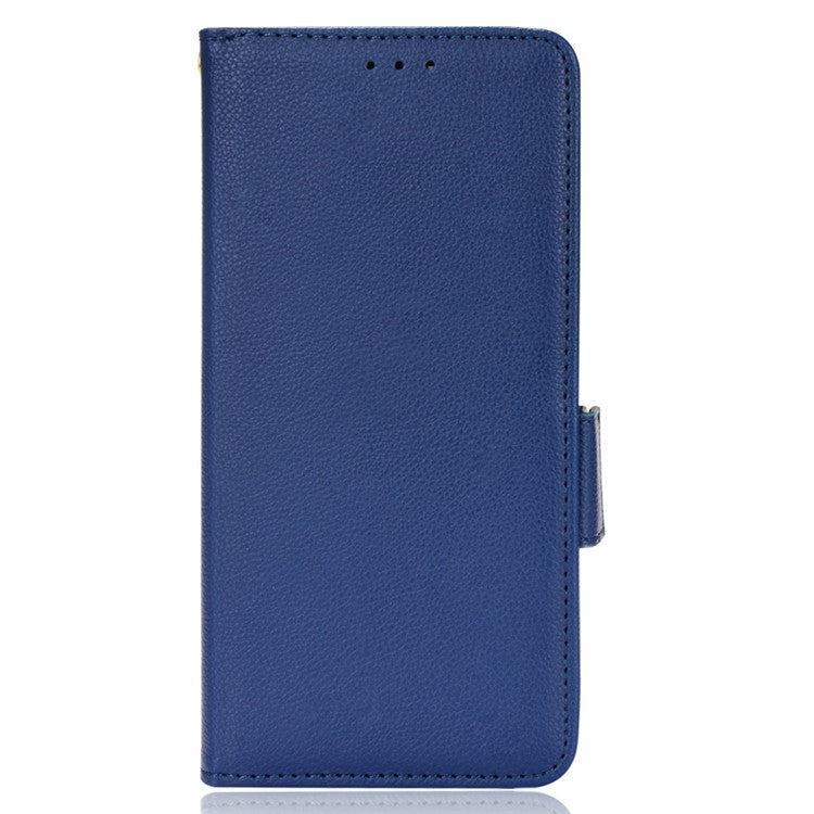 Litchi Texture Magnetic Clasp Phone Case for Asus Zenfone 10 5G / 9 5G PU Leather Foldable Stand Wallet Anti-drop Cover - Dark Blue