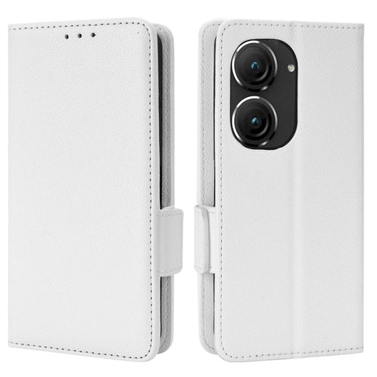 Litchi Texture Magnetic Clasp Phone Case for Asus Zenfone 10 5G / 9 5G PU Leather Foldable Stand Wallet Anti-drop Cover - White