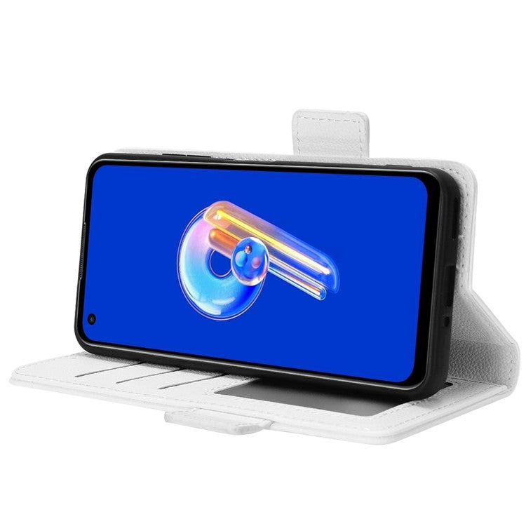 Litchi Texture Magnetic Clasp Phone Case for Asus Zenfone 10 5G / 9 5G PU Leather Foldable Stand Wallet Anti-drop Cover - White