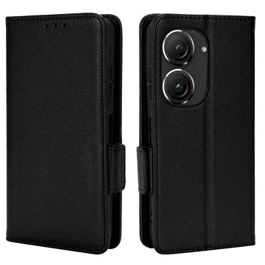 Litchi Texture Magnetic Clasp Phone Case for Asus Zenfone 10 5G / 9 5G PU Leather Foldable Stand Wallet Anti-drop Cover - Black