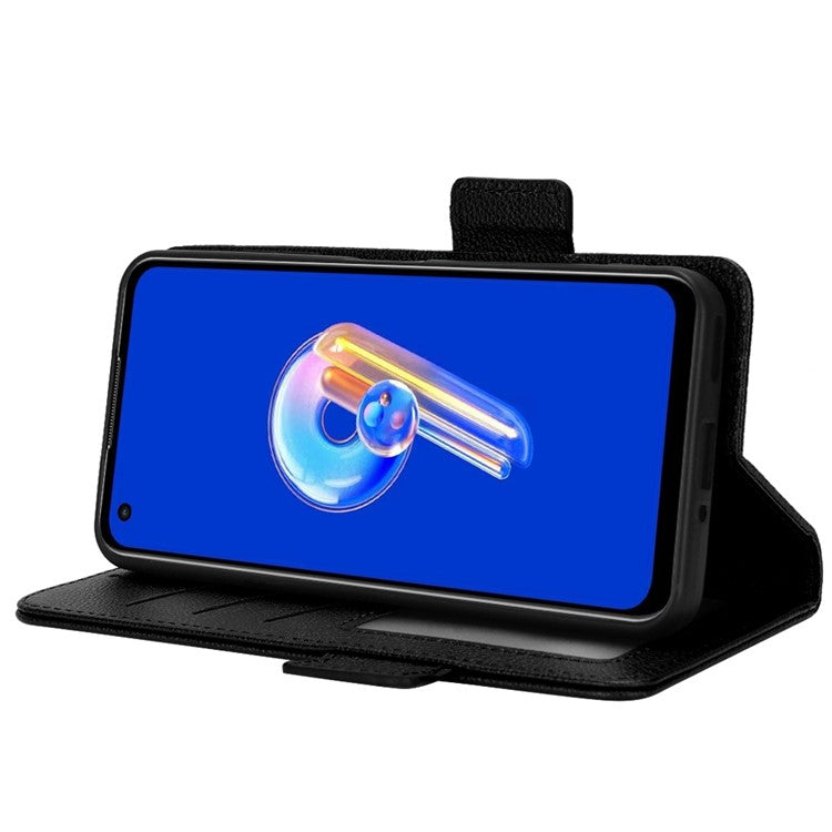 Litchi Texture Magnetic Clasp Phone Case for Asus Zenfone 10 5G / 9 5G PU Leather Foldable Stand Wallet Anti-drop Cover - Black