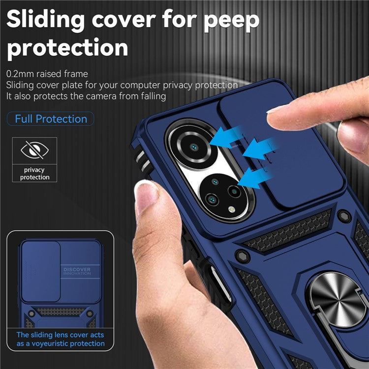 For Honor X7 4G Hard PC + Soft TPU Phone Case with Metal Ring Kickstand and Slide Camera Protector - Blue