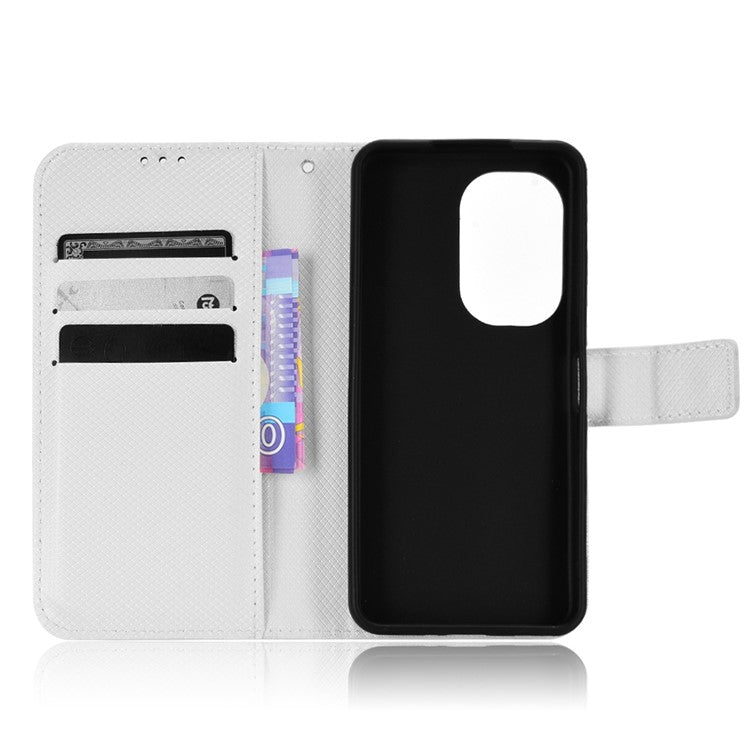 For Asus Zenfone 10 5G / 9 5G Diamond Texture Phone Flip Wallet Case Anti-shock Scratch-resistant PU Leather Cell Phone Cover with Strap - White