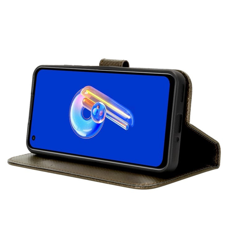 For Asus Zenfone 10 5G / 9 5G Diamond Texture Phone Flip Wallet Case Anti-shock Scratch-resistant PU Leather Cell Phone Cover with Strap - Brown