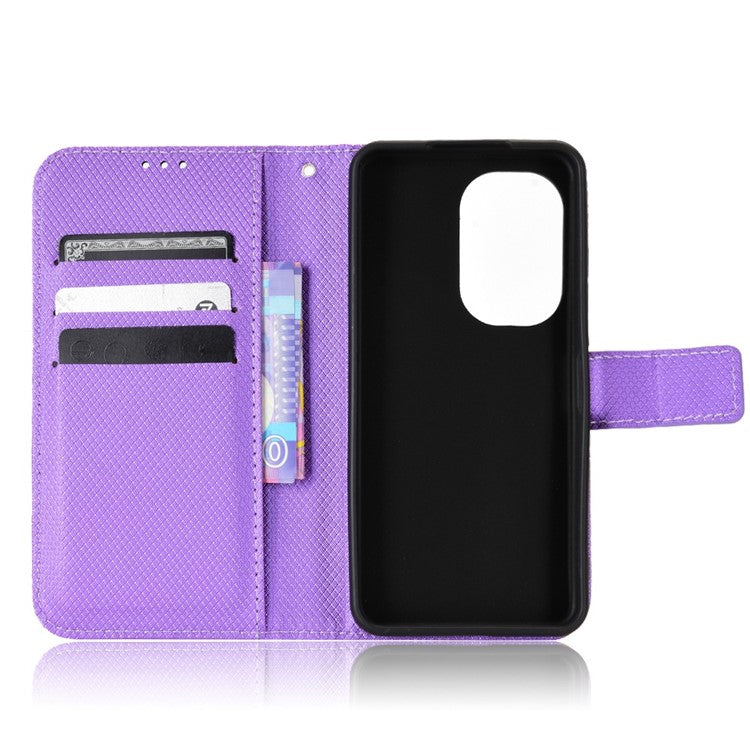 For Asus Zenfone 10 5G / 9 5G Diamond Texture Phone Flip Wallet Case Anti-shock Scratch-resistant PU Leather Cell Phone Cover with Strap - Purple