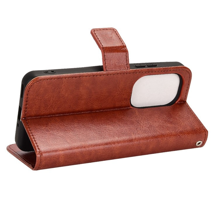 For Asus Zenfone 10 5G / 9 5G Anti-scratch Crazy Horse Texture Phone Case Stand TPU+PU Leather Wallet Protective Shell with Strap - Brown