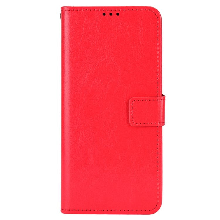 For Asus Zenfone 10 5G / 9 5G Anti-scratch Crazy Horse Texture Phone Case Stand TPU+PU Leather Wallet Protective Shell with Strap - Red