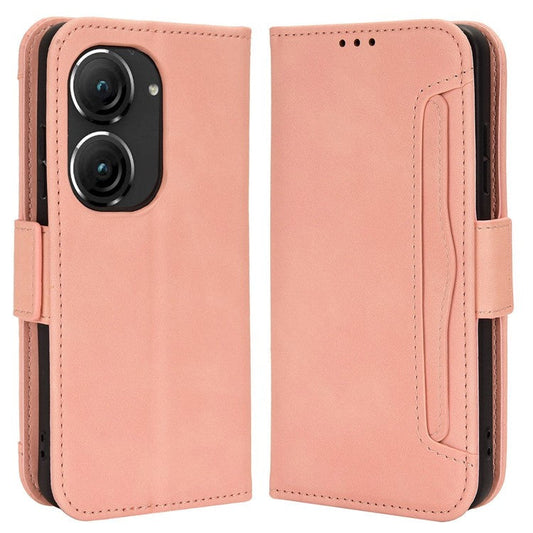 Mobile Phone Case for Asus Zenfone 10 5G / 9 5G Stand Feature Multiple Card Slots PU Leather Wallet Full Protection Cover - Pink