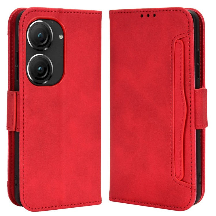 Mobile Phone Case for Asus Zenfone 10 5G / 9 5G Stand Feature Multiple Card Slots PU Leather Wallet Full Protection Cover - Red