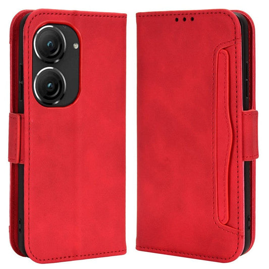 Mobile Phone Case for Asus Zenfone 10 5G / 9 5G Stand Feature Multiple Card Slots PU Leather Wallet Full Protection Cover - Red