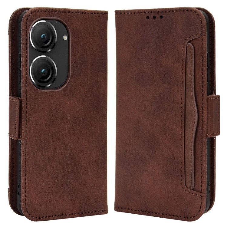 Mobile Phone Case for Asus Zenfone 10 5G / 9 5G Stand Feature Multiple Card Slots PU Leather Wallet Full Protection Cover - Brown