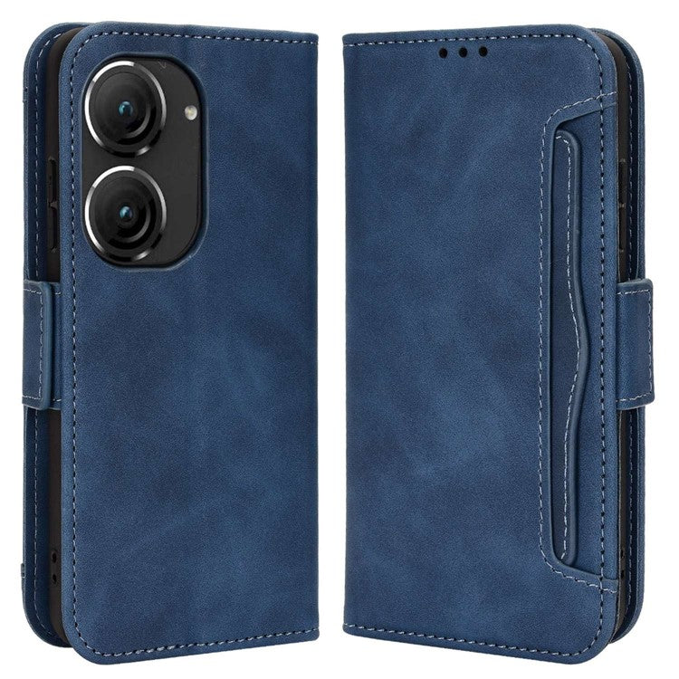 Mobile Phone Case for Asus Zenfone 10 5G / 9 5G Stand Feature Multiple Card Slots PU Leather Wallet Full Protection Cover - Blue