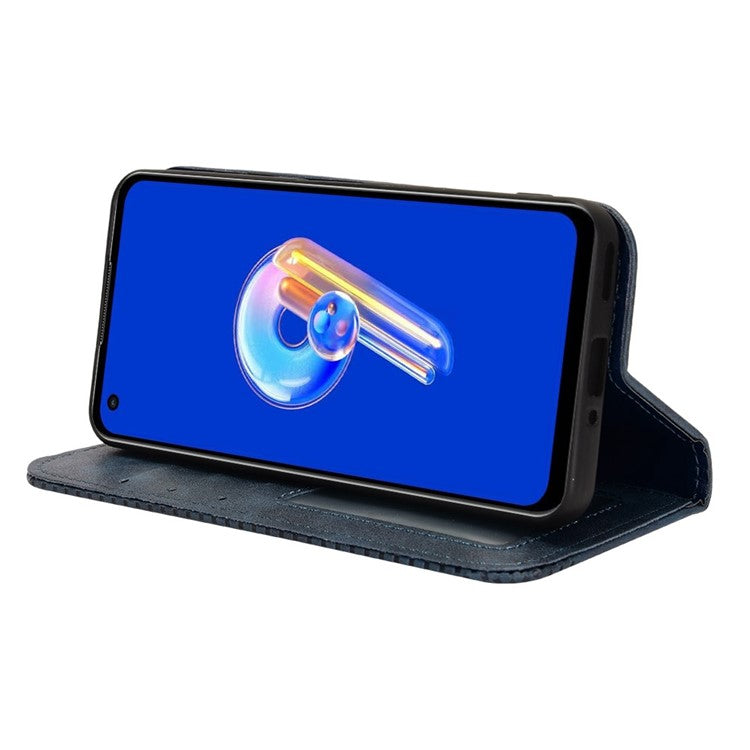 For Asus Zenfone 10 5G / 9 5G Vintage PU Leather Shockproof Mobile Phone Case Stand Auto Absorbed Shell with Wallet - Blue